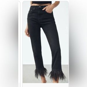 Zara Feather Jeans with Black Feathers